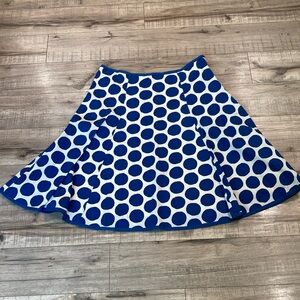 Boden Blue Ivory Polka Dot MIDI knee length Cotton Skirt 12 R  preppy  (P31)